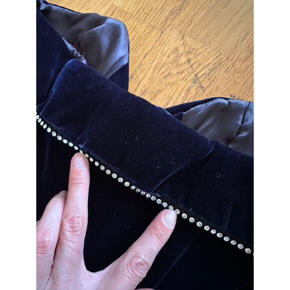 VINTAGE 80s Victor Costa Navy Velvet Crystal Trim Strapless Cocktail Dress Sz 6 - Picture 16 of 16